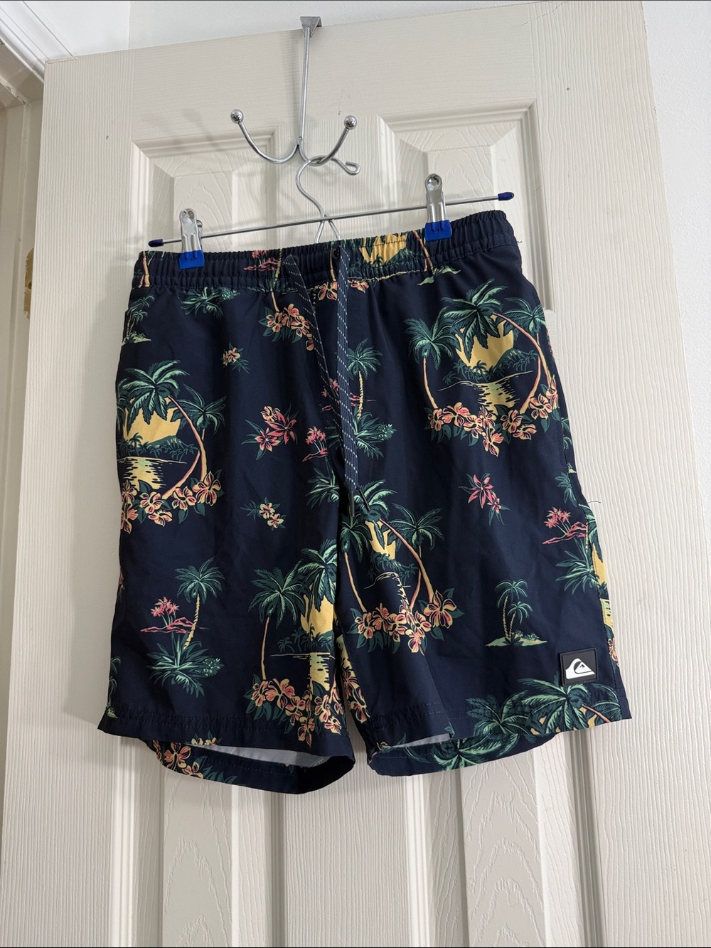 Quiksilver Navy Tropical Palm Print Swim Trunks